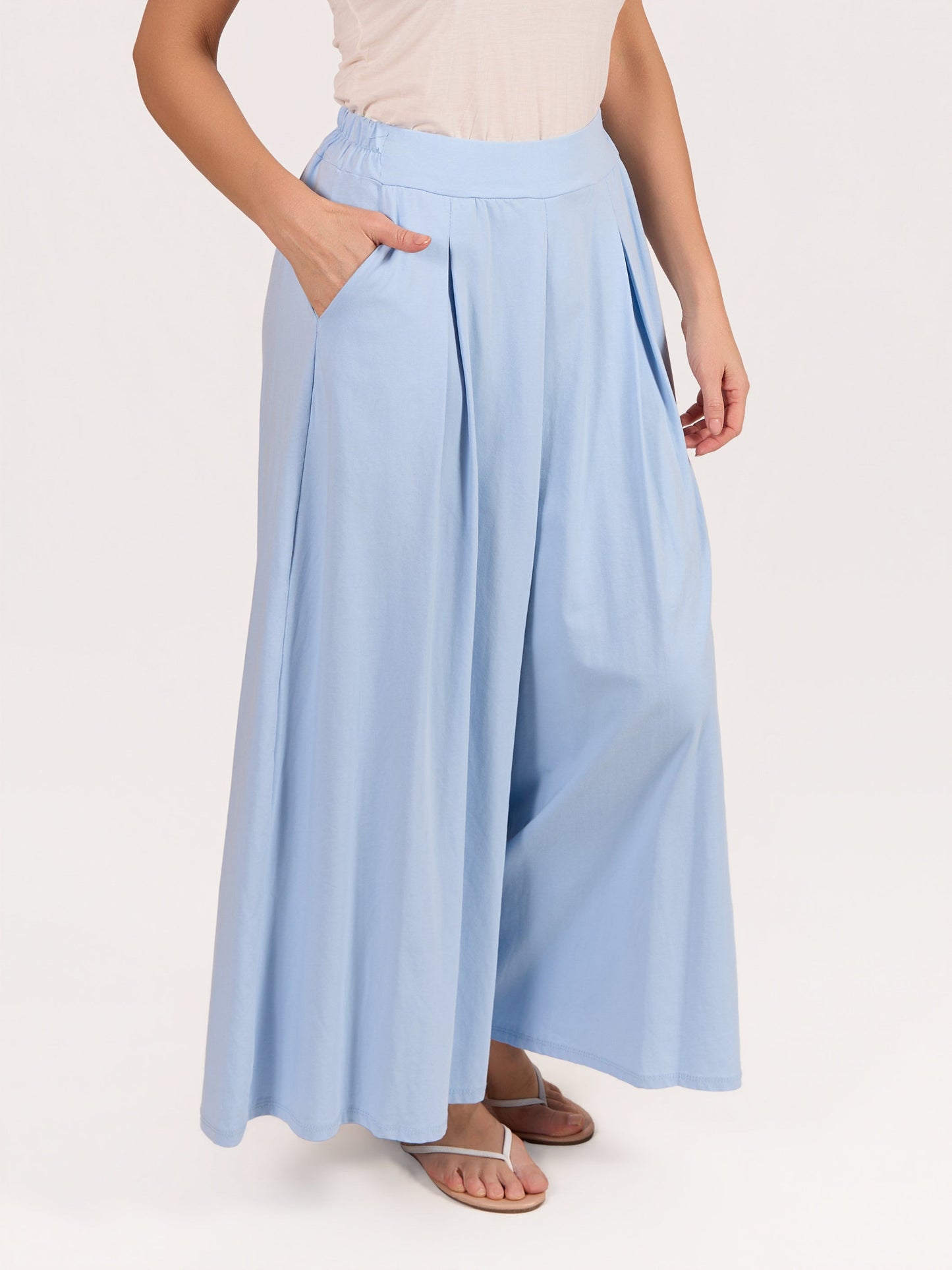Blue Extra Wide Leg Flowing Pull On Pants