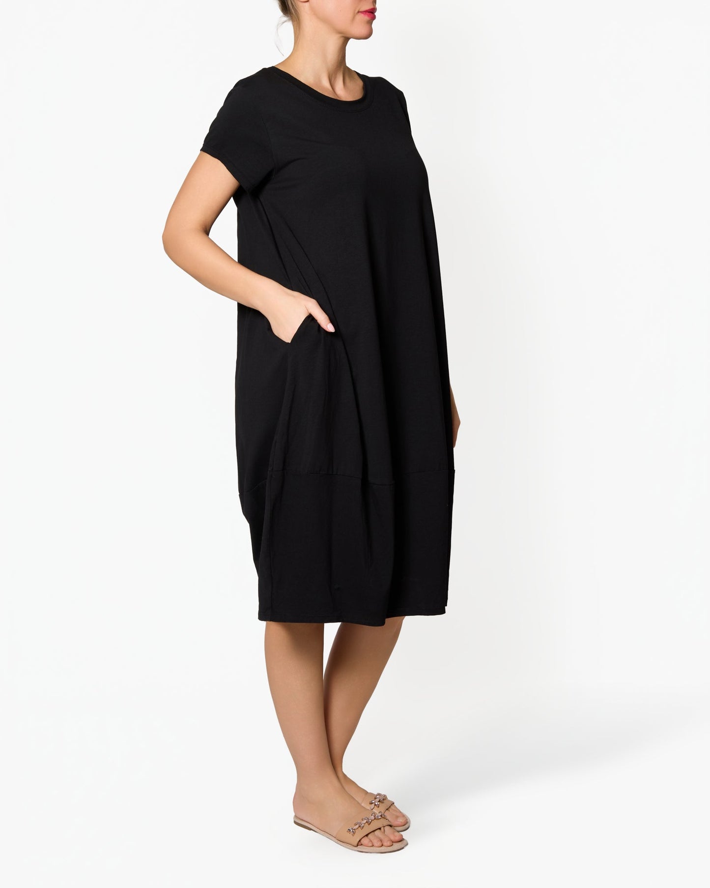 Black Blue Barrel Fit Pocket T-Shirt Dress
