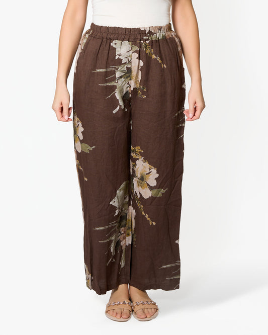 Espresso Floral Print Linen Pants