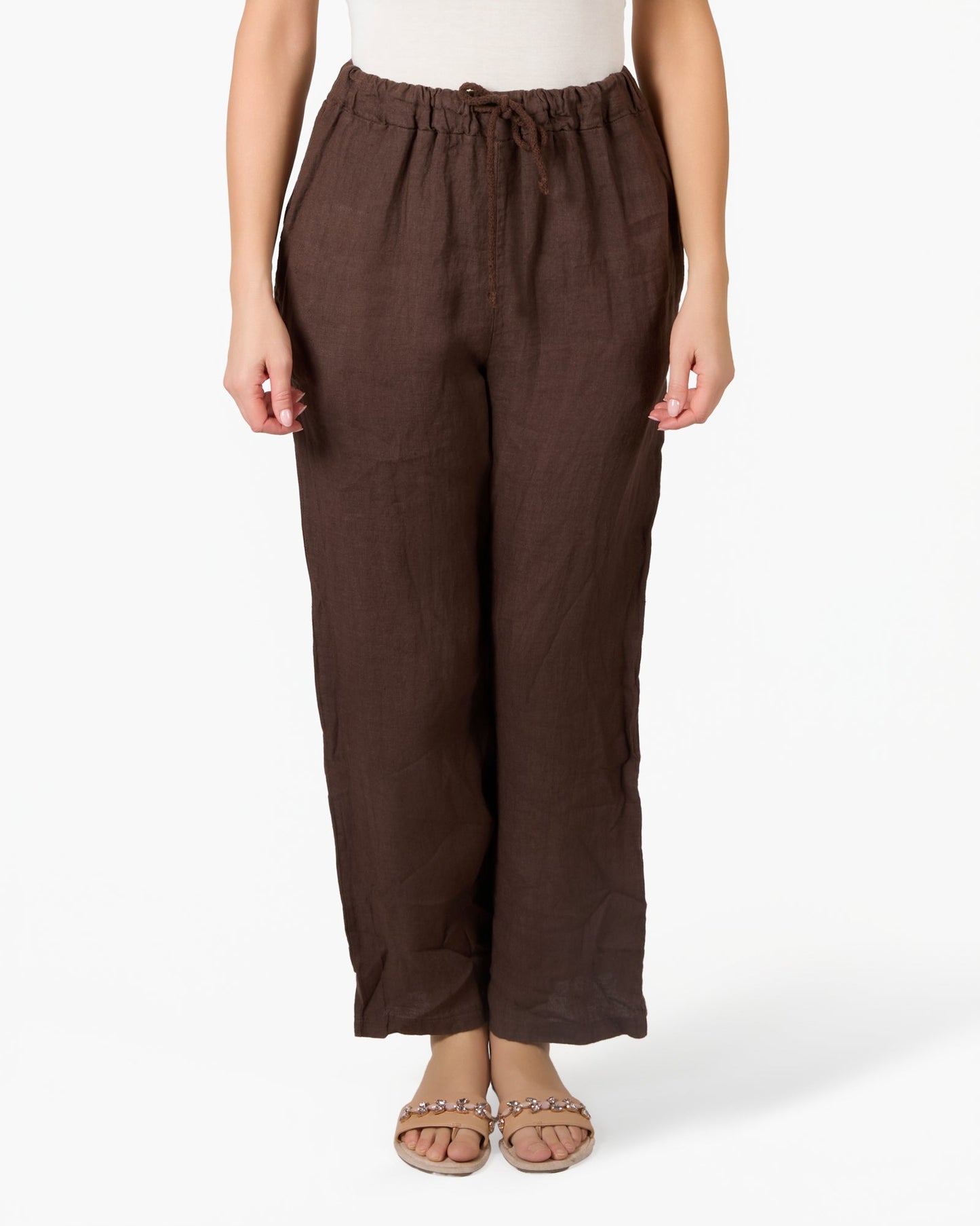 Espresso Linen Pocket Tie Waist Pants
