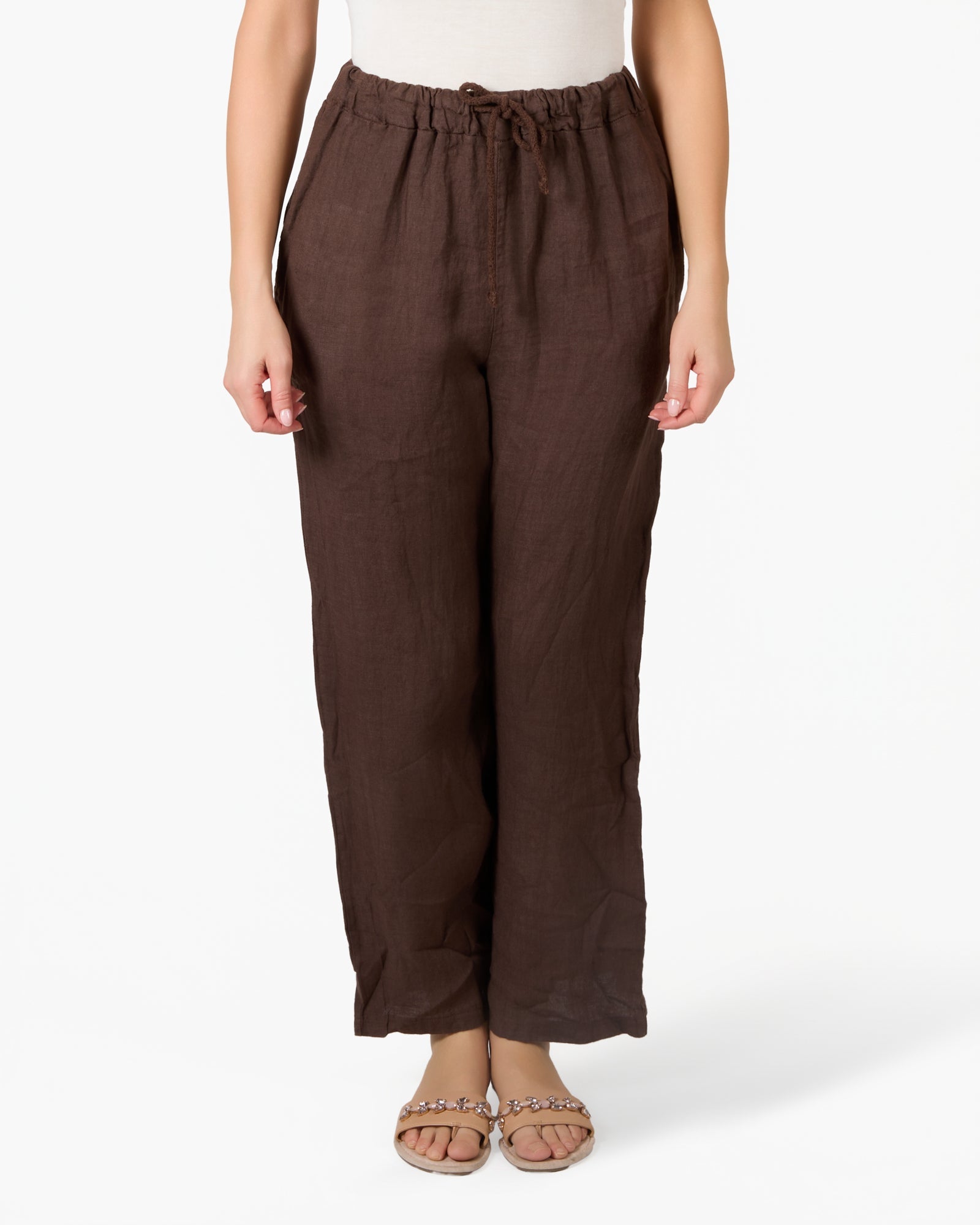 Espresso Linen Pocket Tie Waist Pants