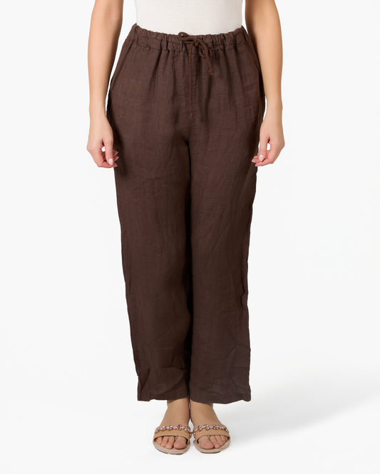 Espresso Linen Pocket Tie Waist Pants