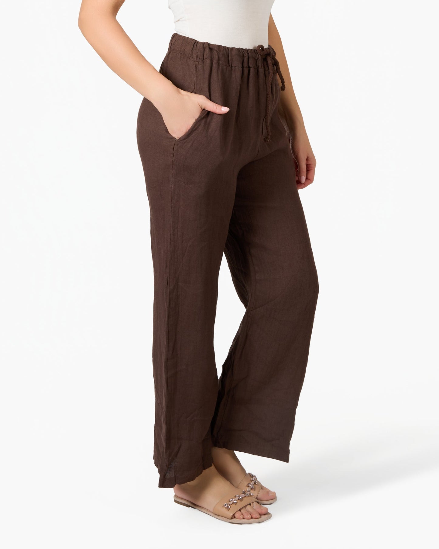 Espresso Linen Pocket Tie Waist Pants