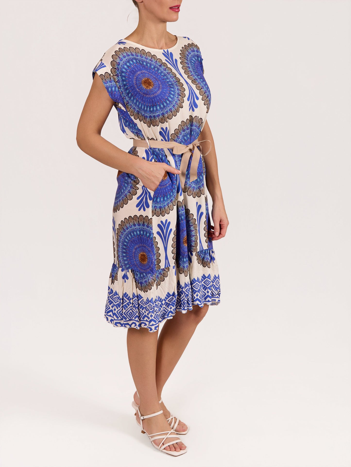 Peacock Ribbon Belted Mandella Dress