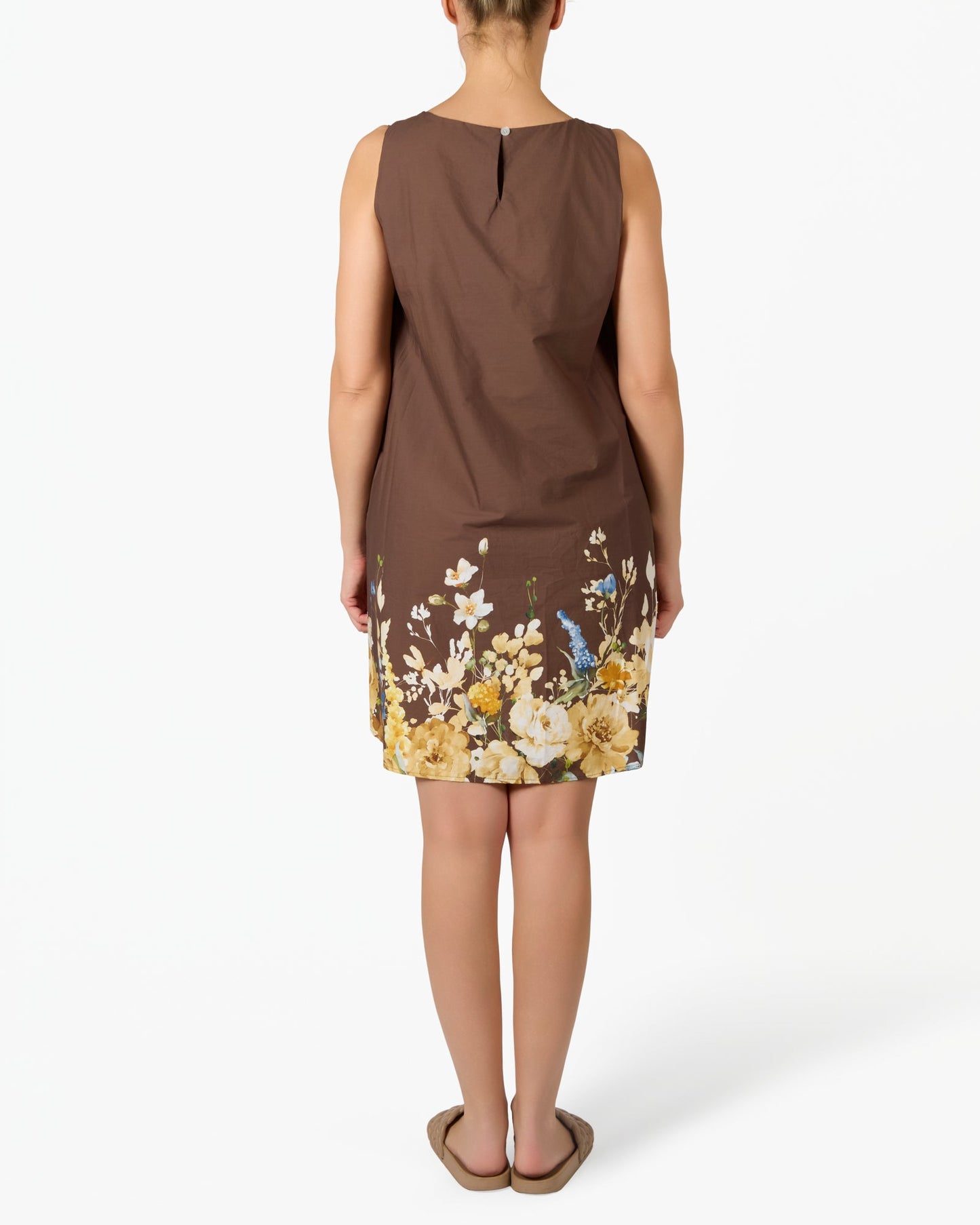 Espresso Floral Base Pleated Neck Dress
