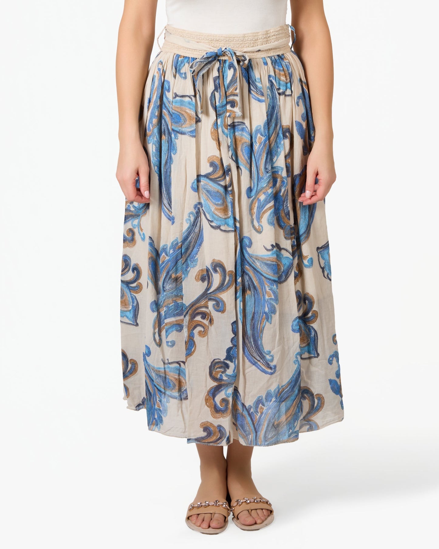 Beige Abstract Paisely Cotton Skirt