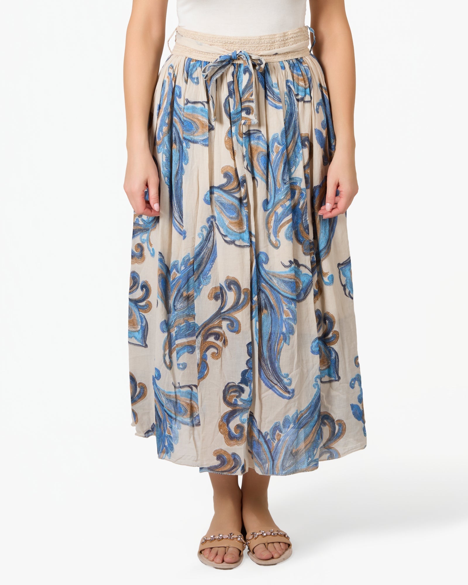 Beige Abstract Paisely Cotton Skirt