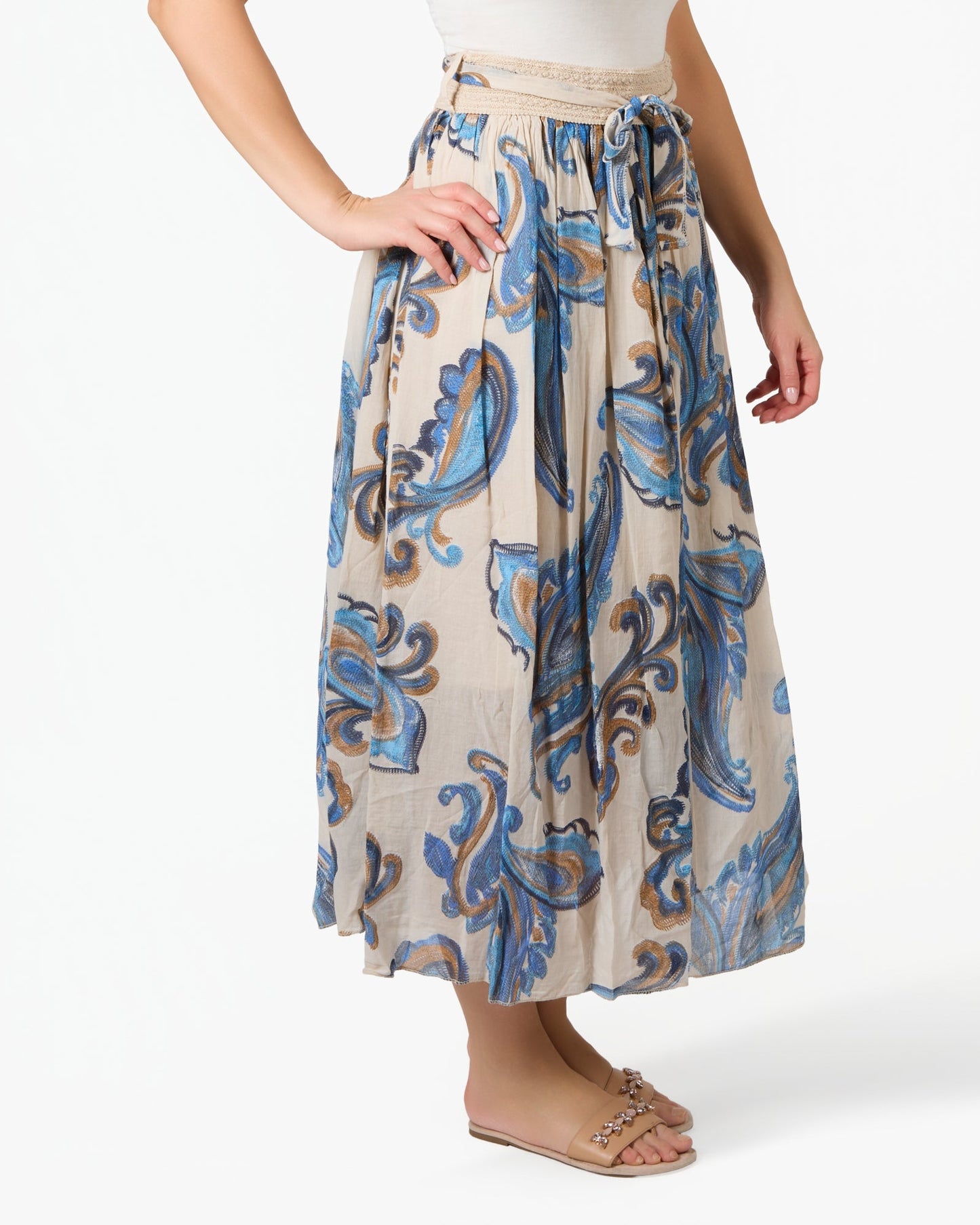 Beige Abstract Paisely Cotton Skirt