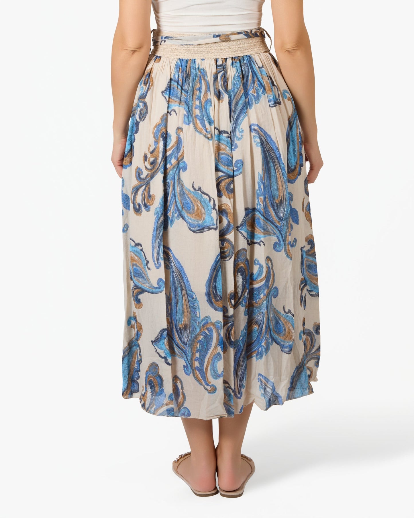 Beige Abstract Paisely Cotton Skirt