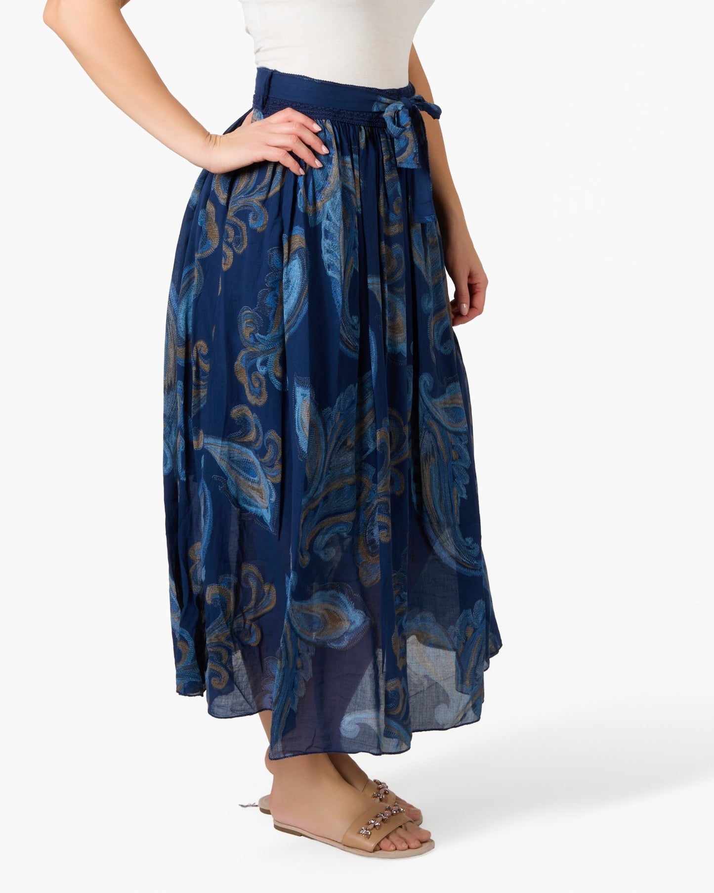 Midnight Abstract Paisely Cotton Skirt