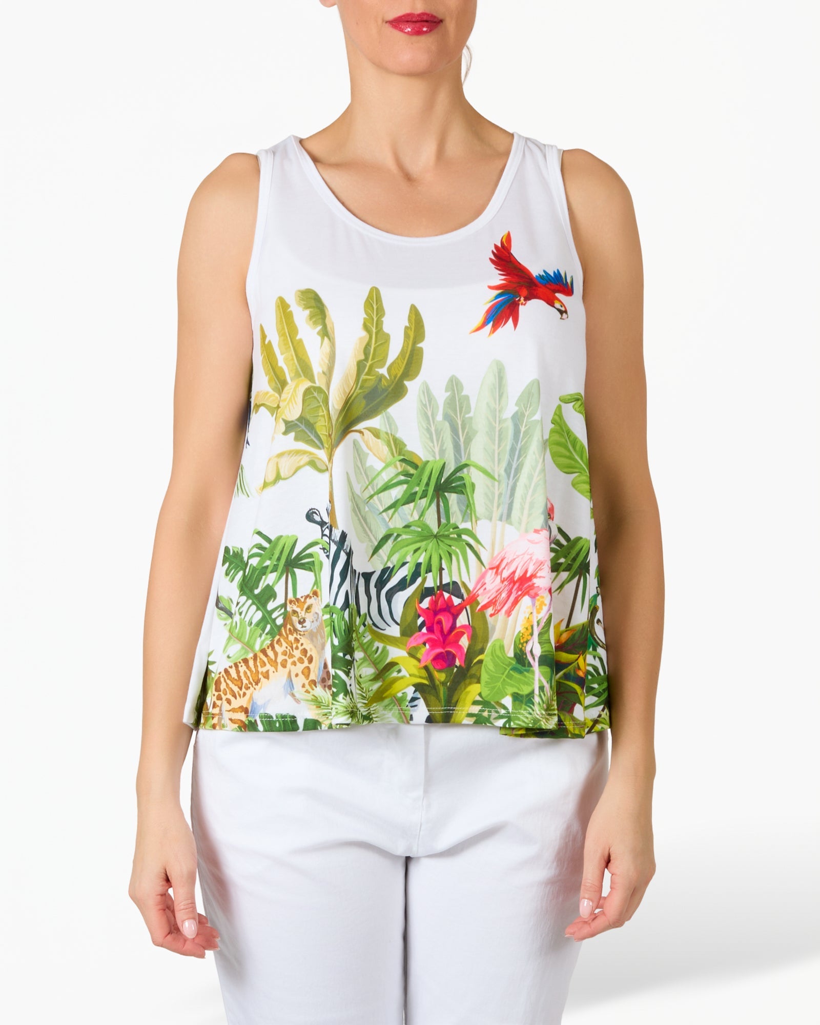 White Bold Tropical Summer Sleeveless Tank Top