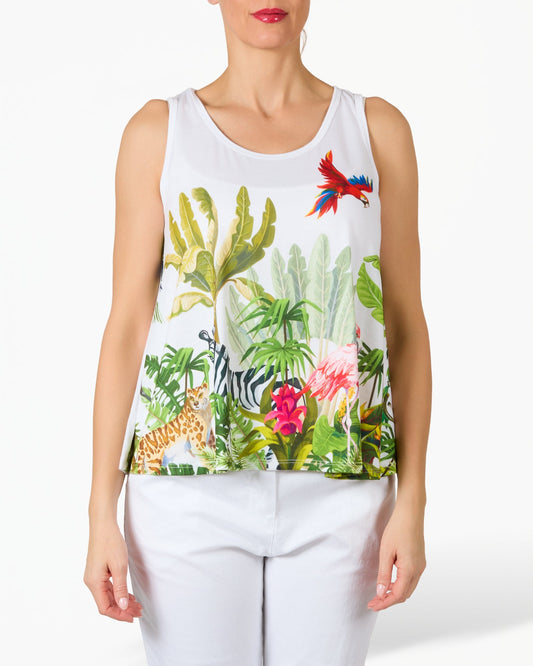 White Bold Tropical Summer Sleeveless Tank Top