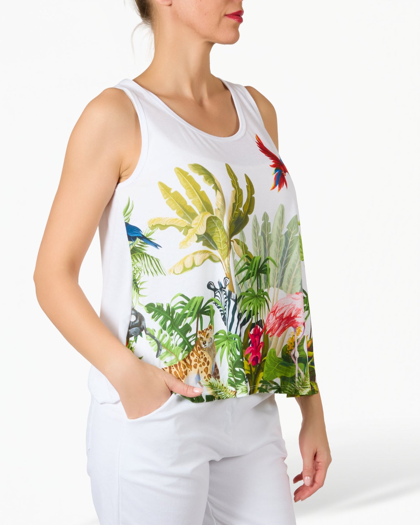 White Bold Tropical Summer Sleeveless Tank Top