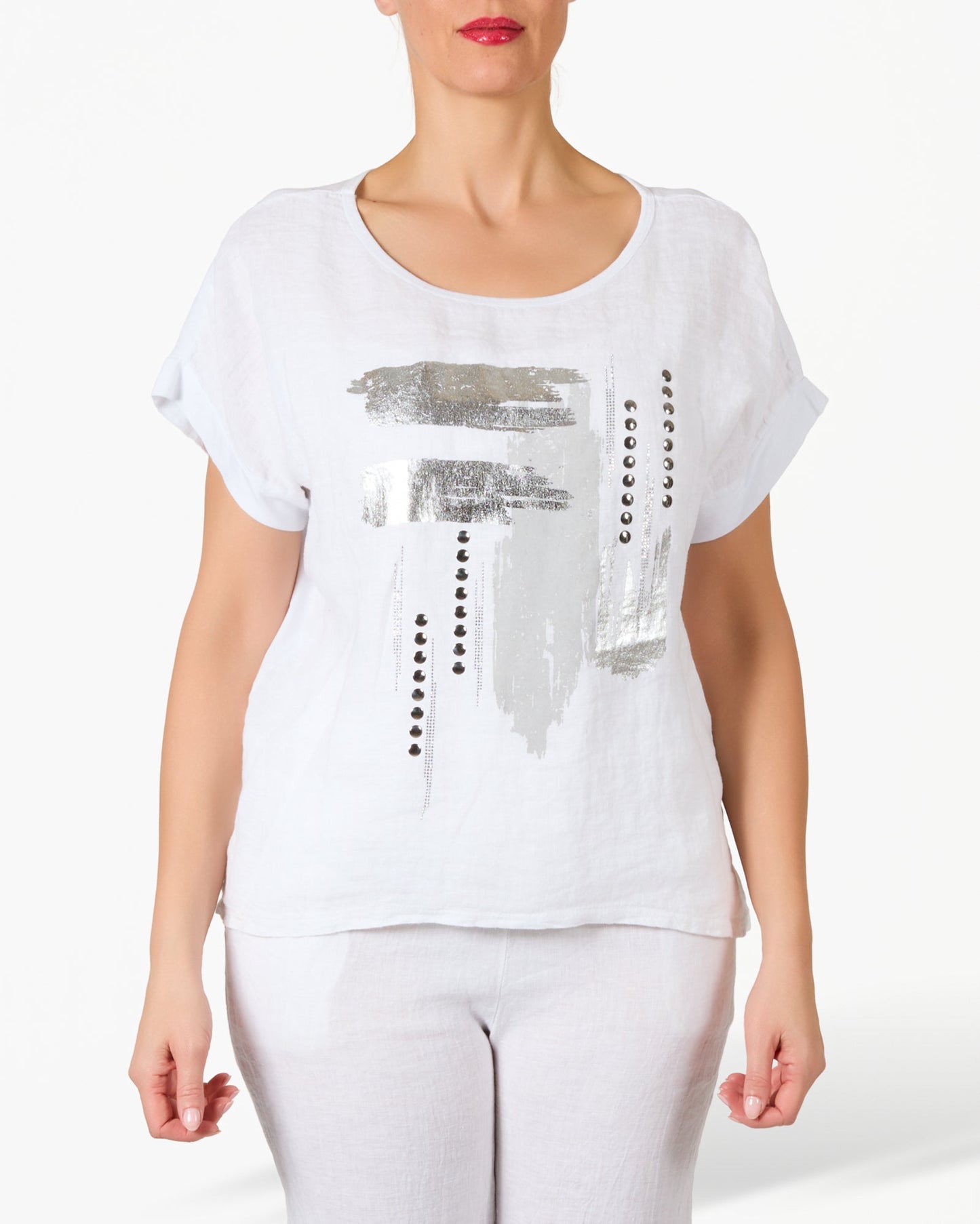 White Abstract Silver Foil T-Shirt