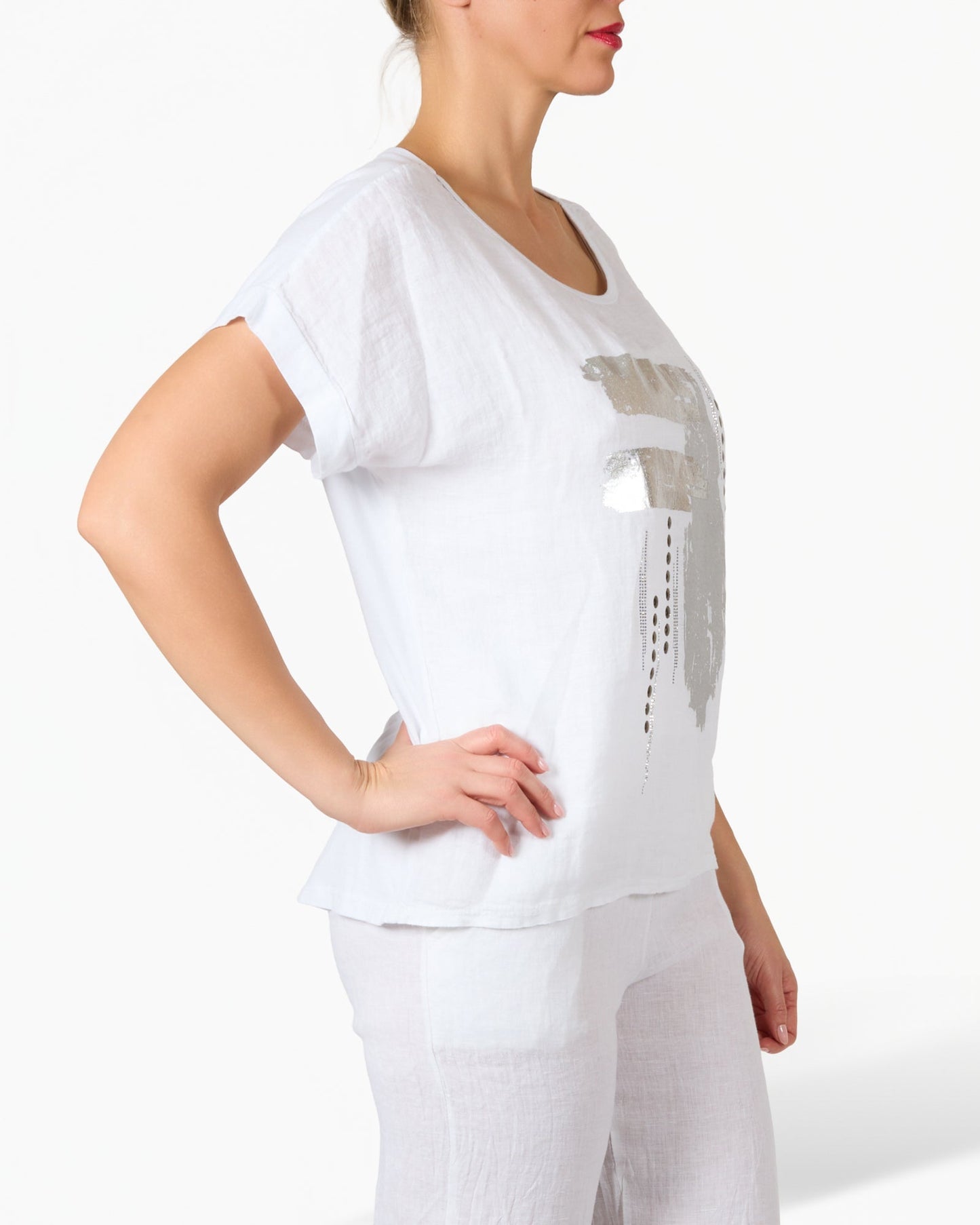 White Abstract Silver Foil T-Shirt