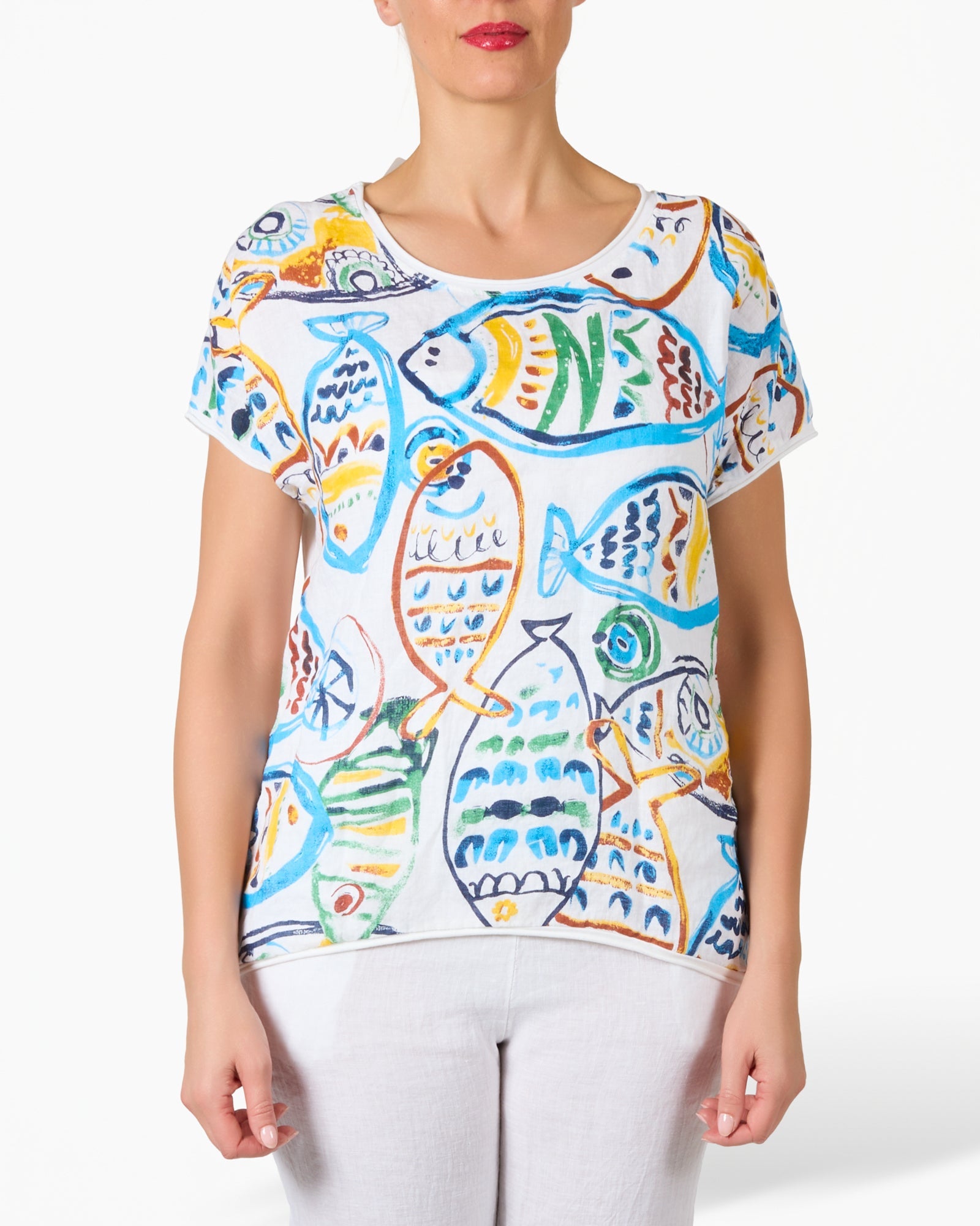 White Hand Drawn Fish Graphic T-Shirt