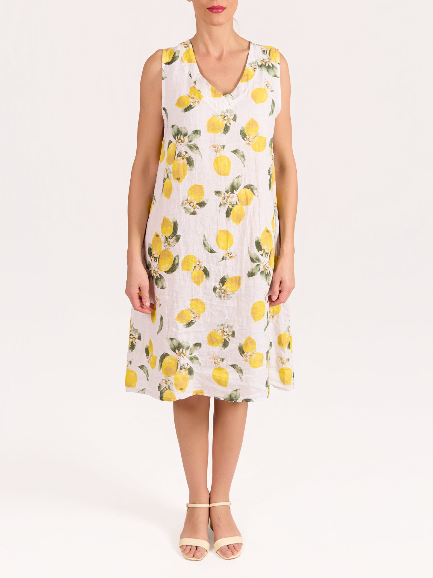 White Lemon V-Neck Midi Dress