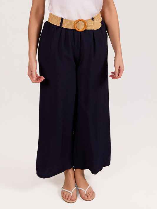 Midnight Loose Fit Wide Leg Belted Pants