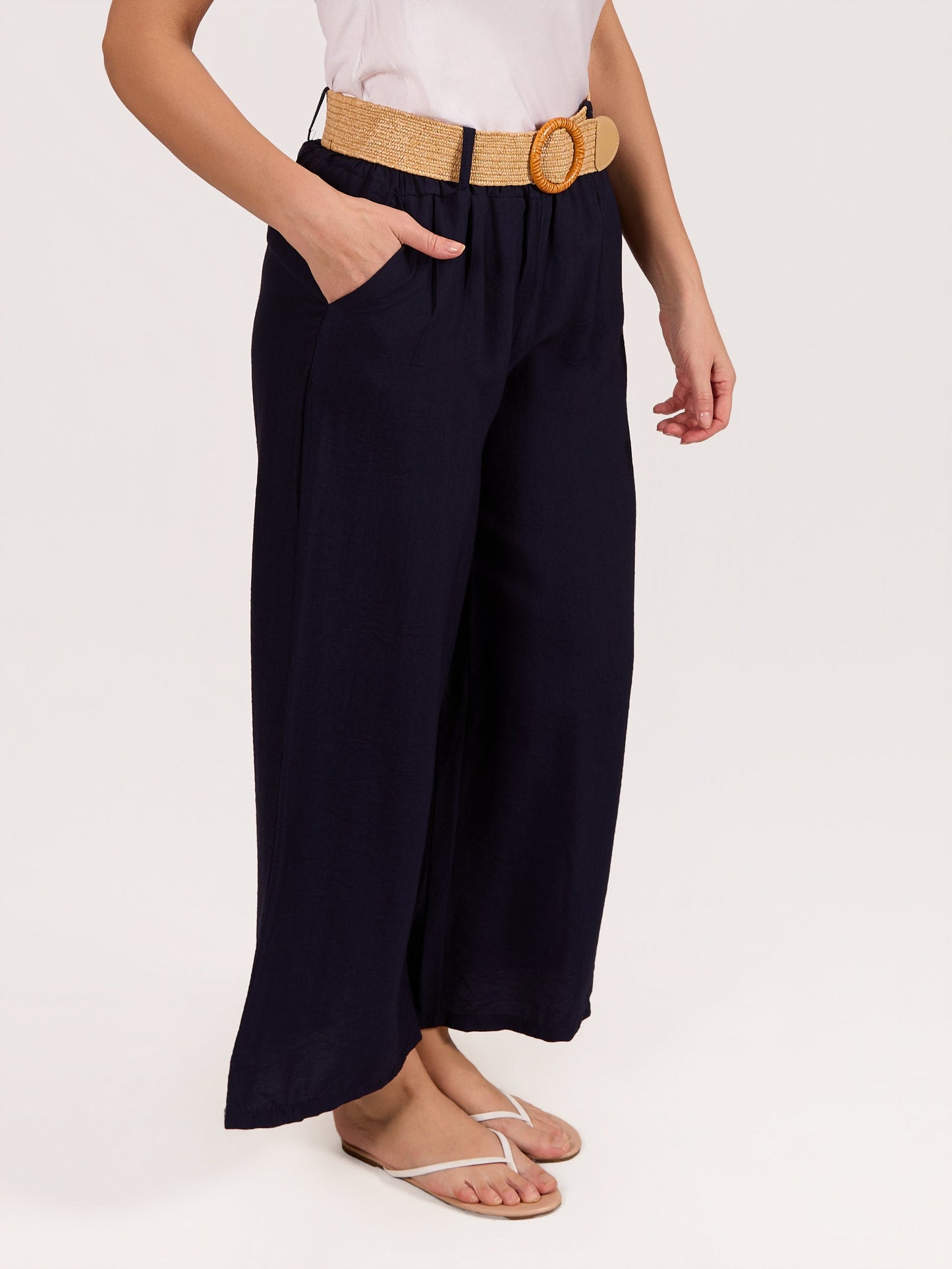 Midnight Loose Fit Wide Leg Belted Pants