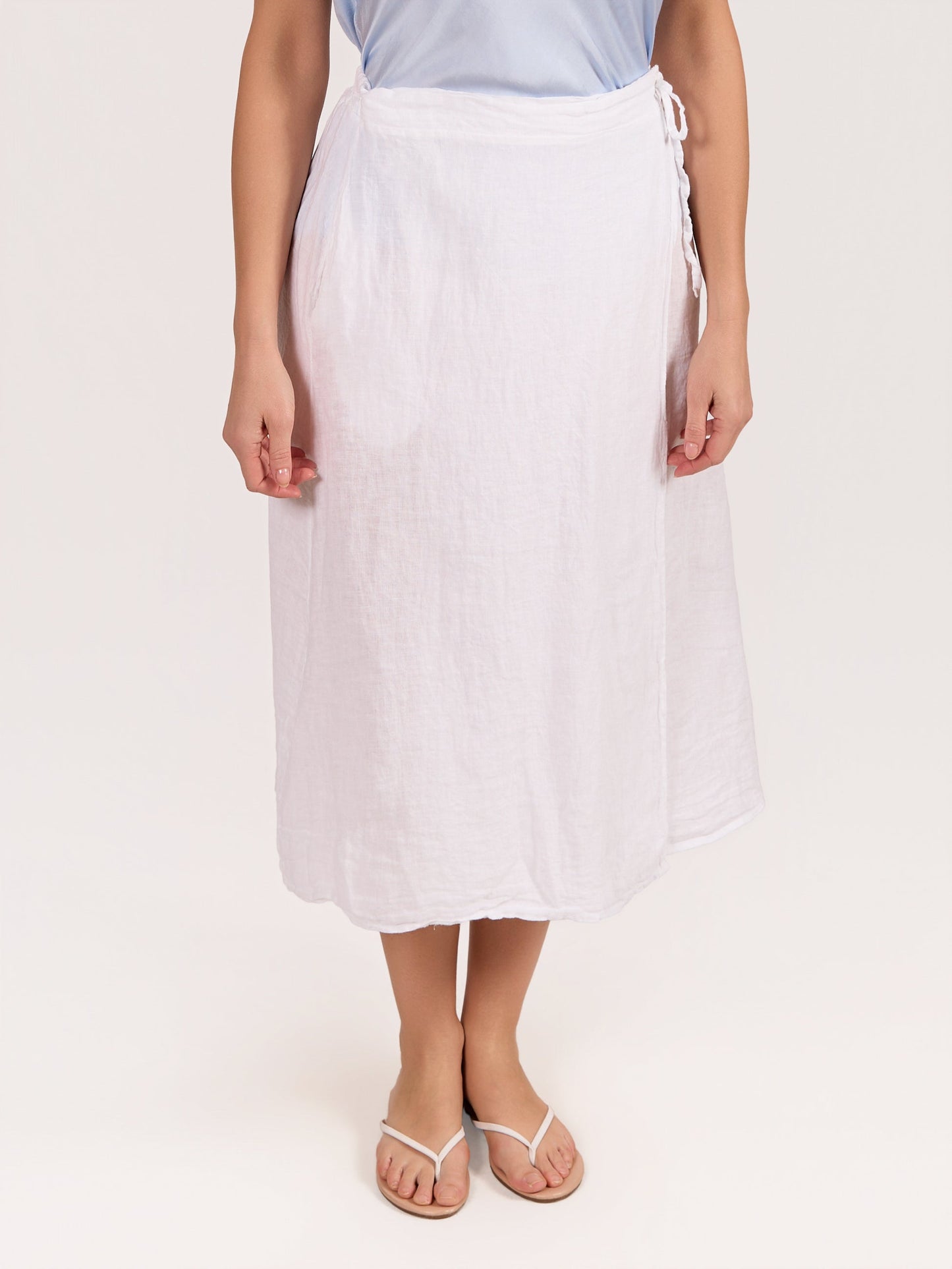 White Linen Wrap Tie Skirt