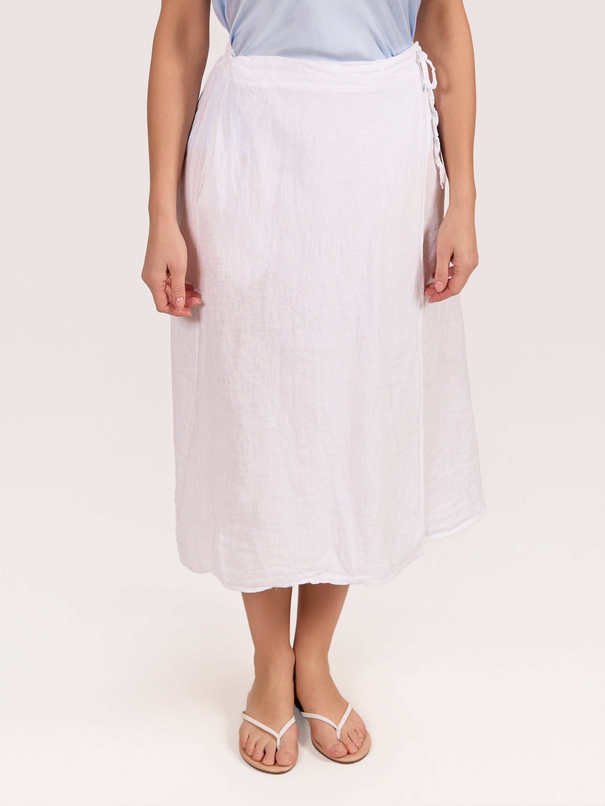 White Linen Wrap Tie Skirt
