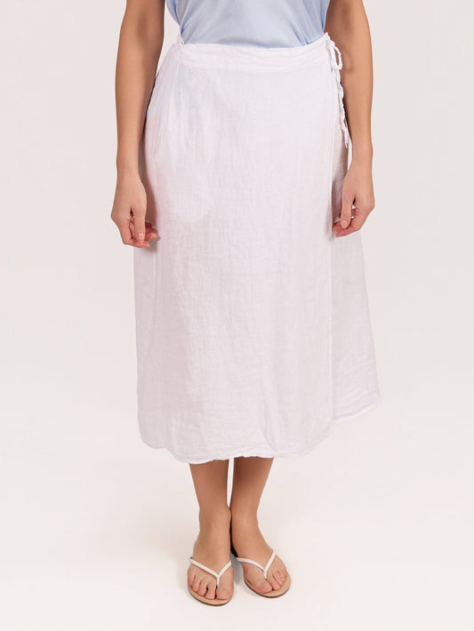 White Linen Wrap Tie Skirt