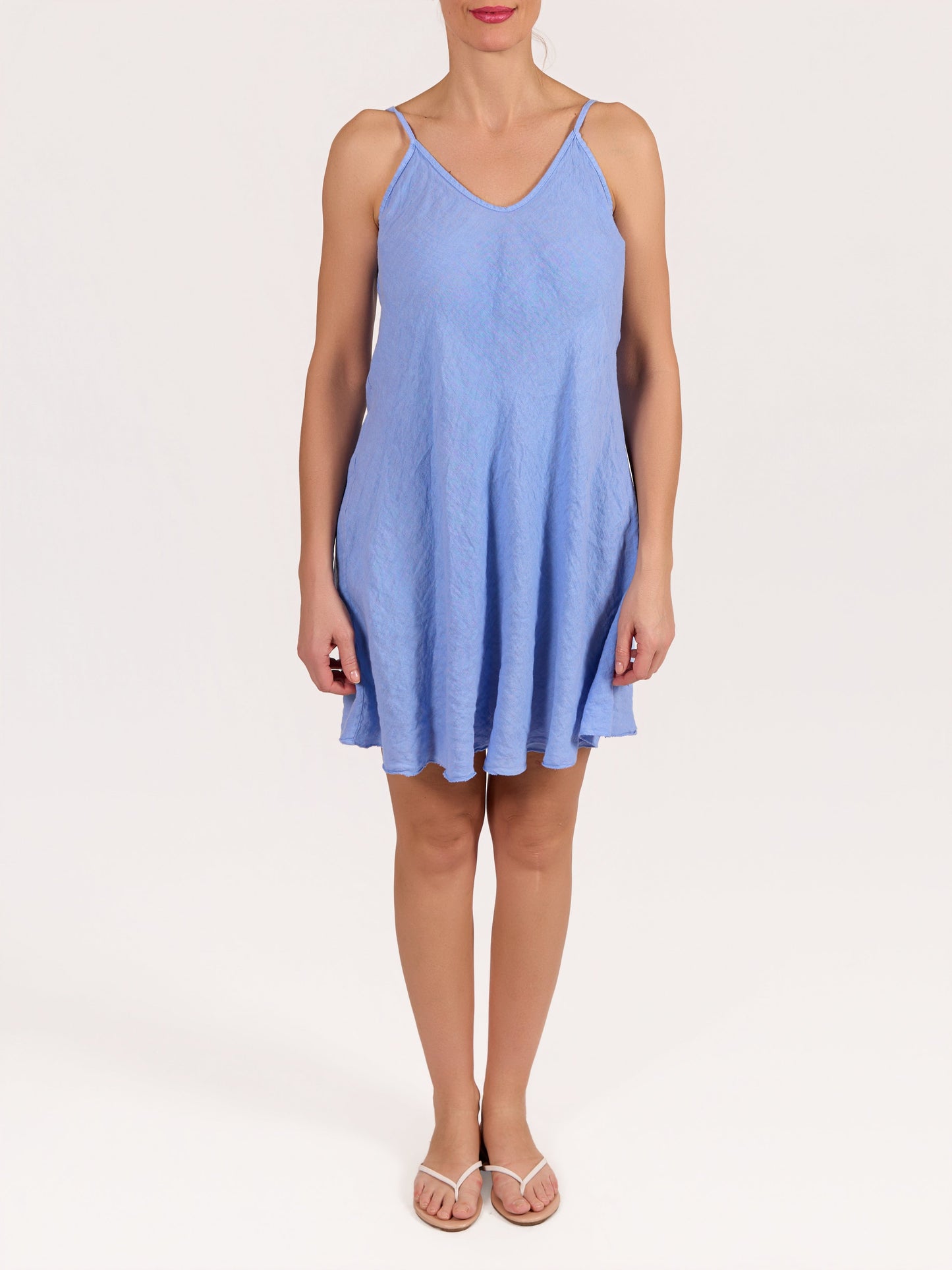 Blue Thin Strap Linen Essentials Dress