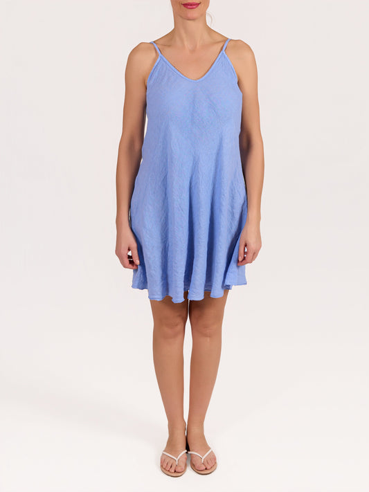 Blue Thin Strap Linen Essentials Dress
