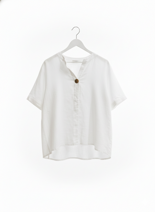 White Short Sleeve 1 Button Placket Front Shirt