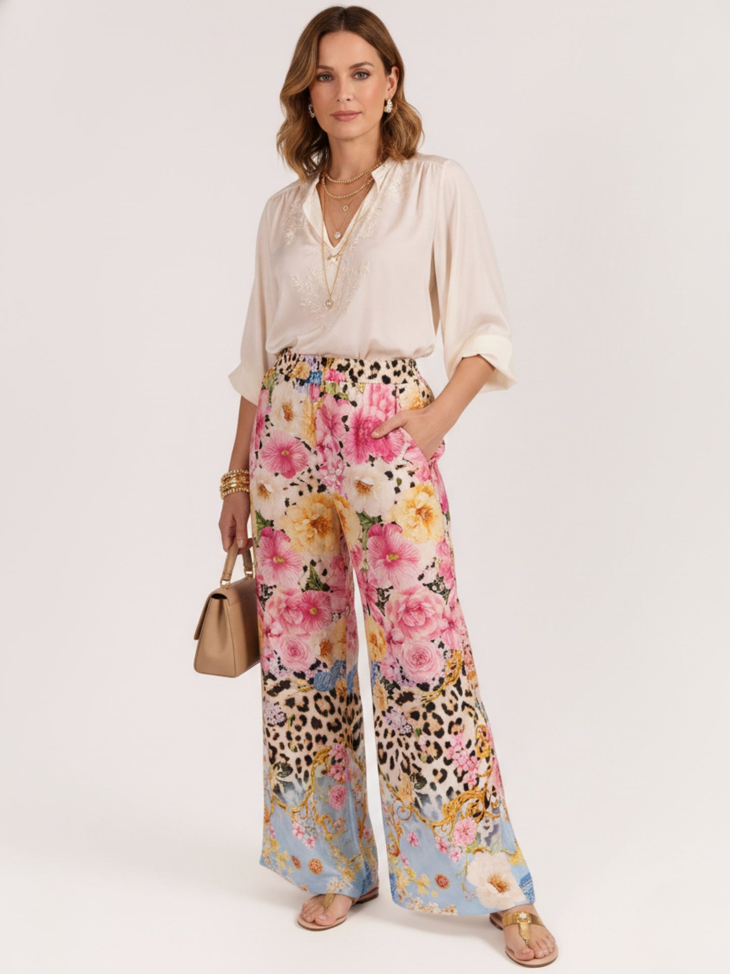 Rose Pull on Floral Tiger Print Pant