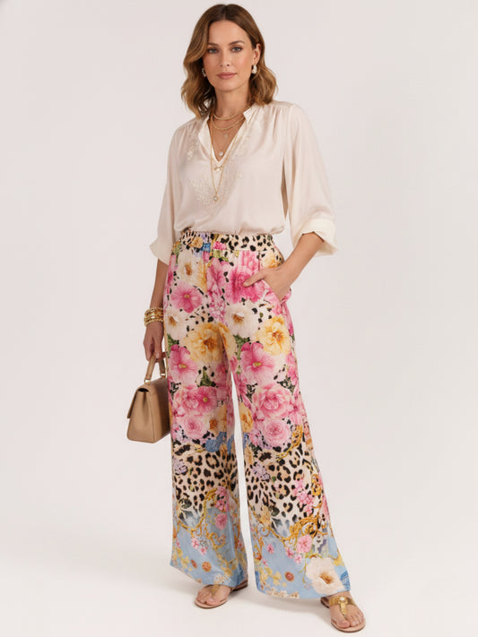 Rose Pull on Floral Tiger Print Pant