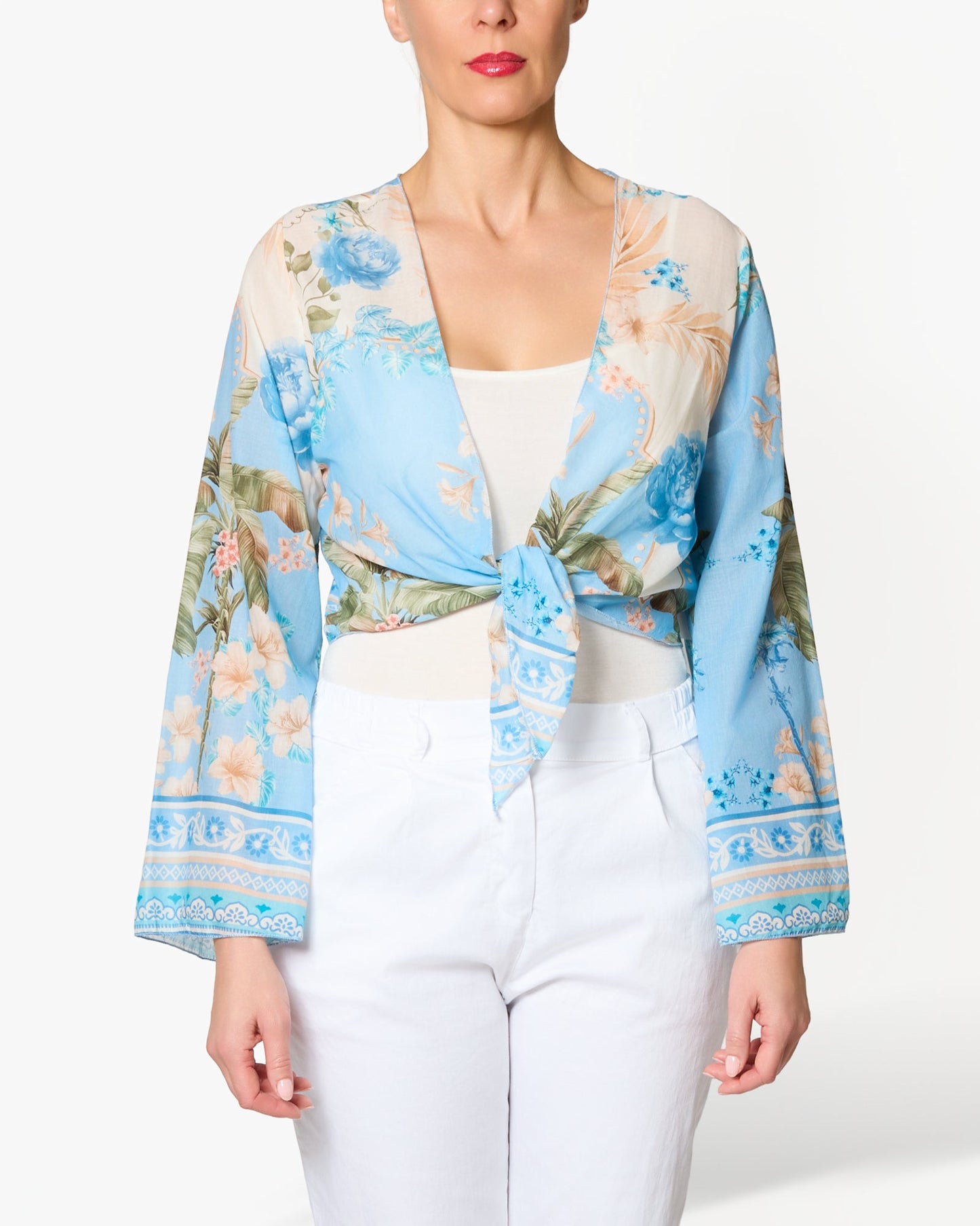 Blue Floral Border Long Sleeve Bolero