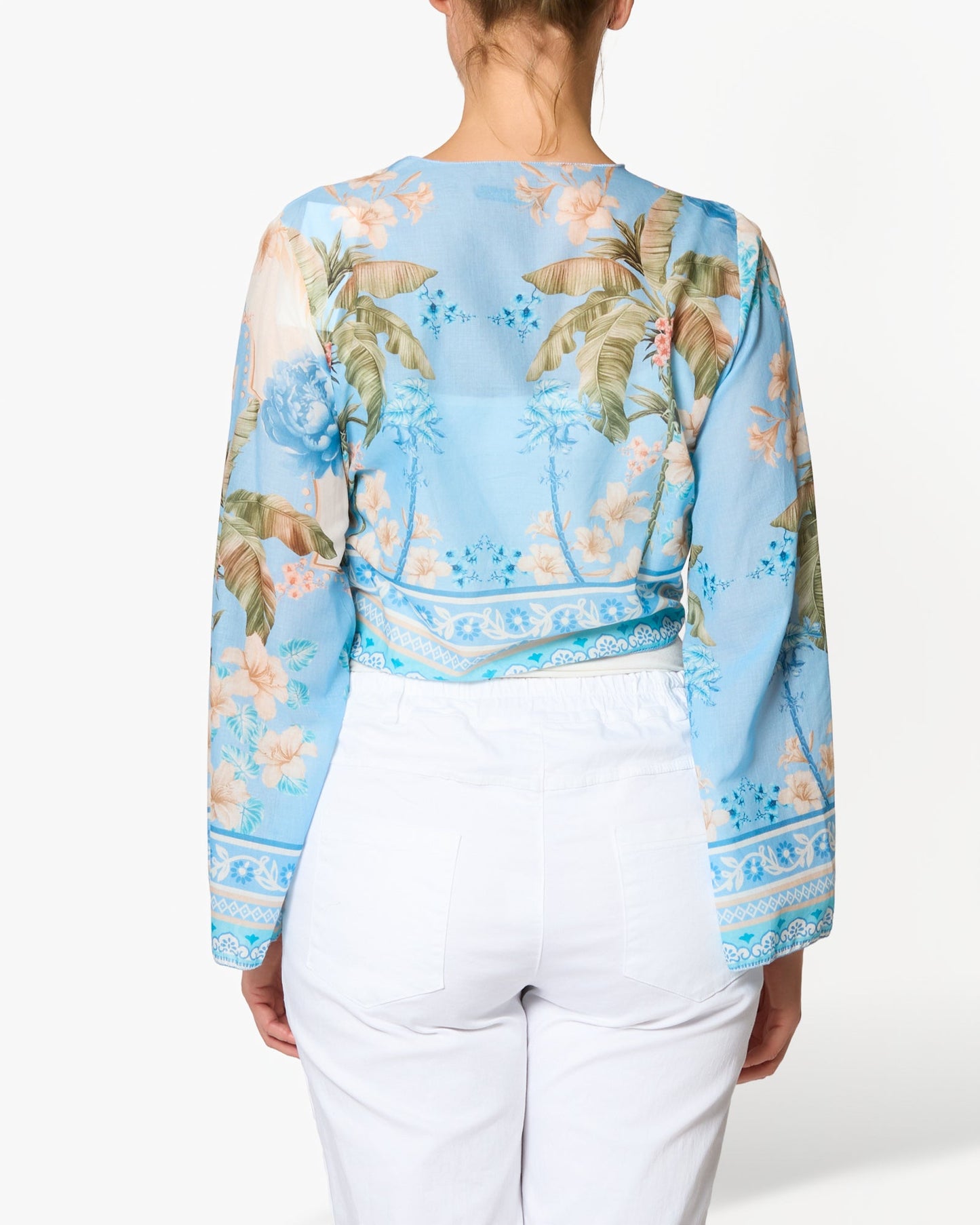Blue Floral Border Long Sleeve Bolero