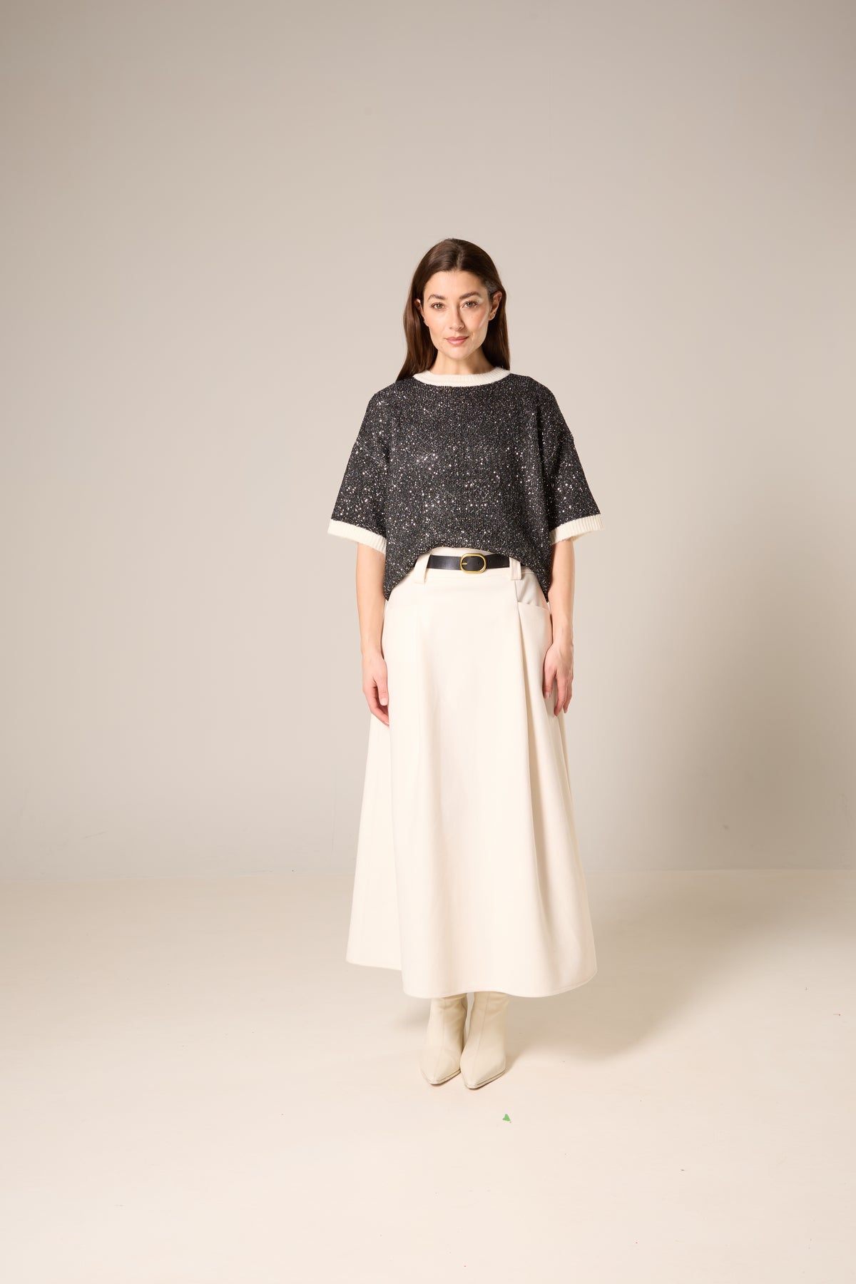 Black Rib Detail Drop Shoulder Sequin Sweater