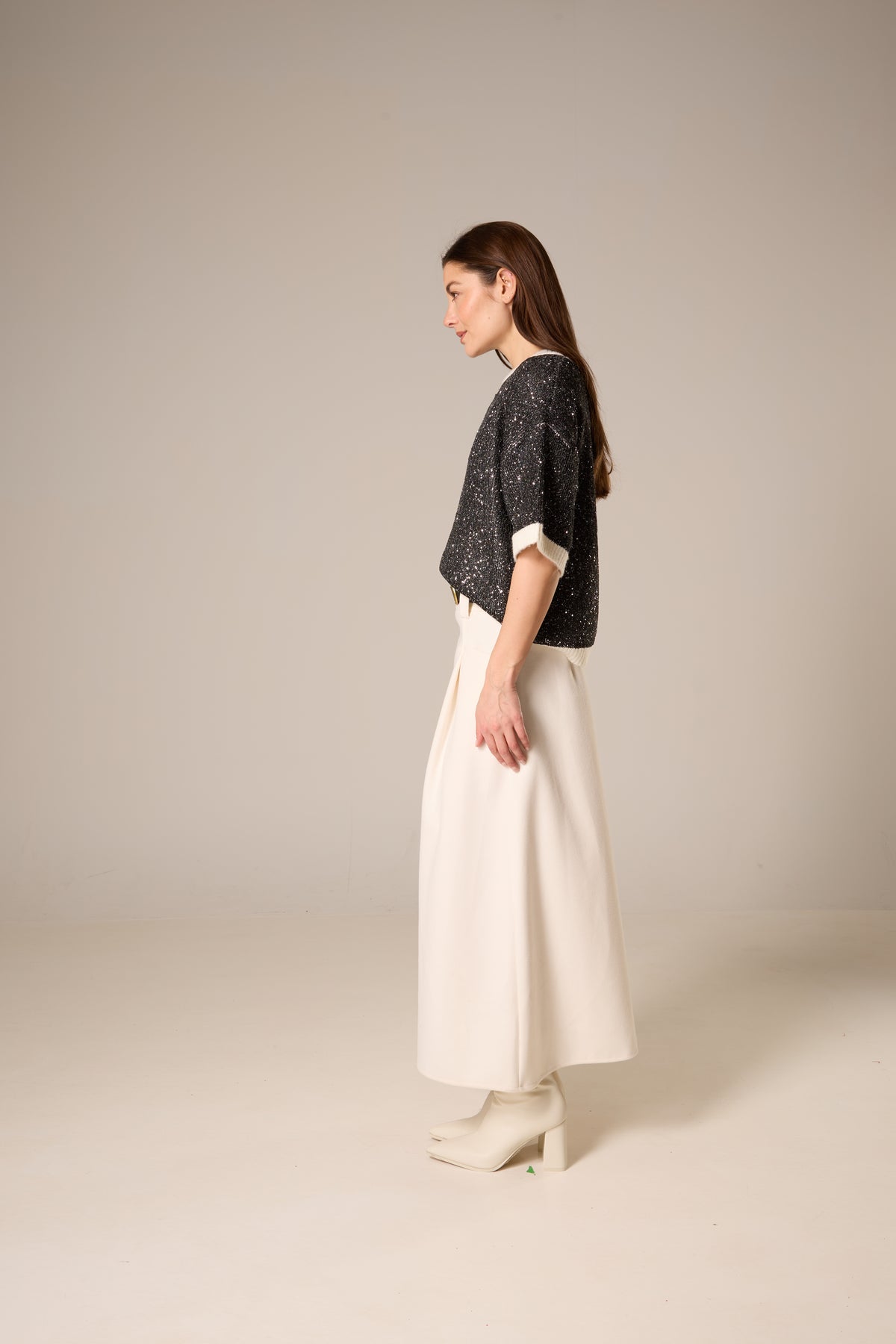 Black Rib Detail Drop Shoulder Sequin Sweater