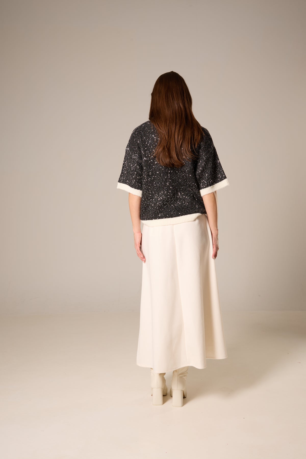 Black Rib Detail Drop Shoulder Sequin Sweater