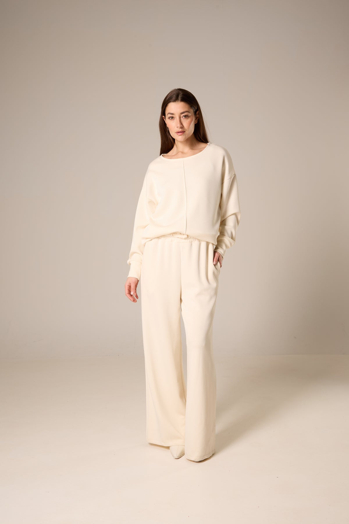 Pantalon lait de poule à enfiler, cordon de serrage, jambe large