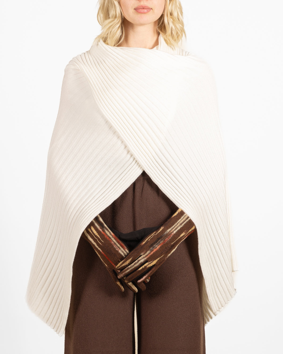 Snow Poor Boy Rib Shoulder Shrug Sweater