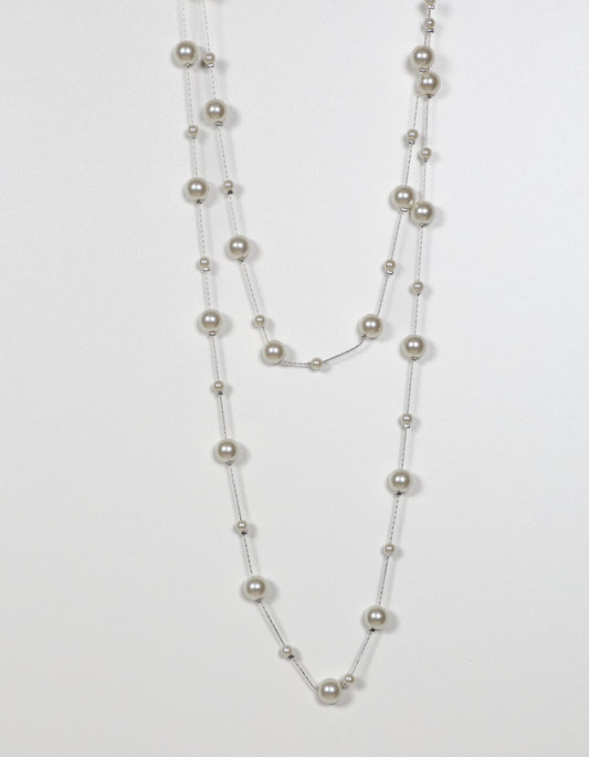 Chain Necklace with Mixed Large and Small Pearls in Silver
