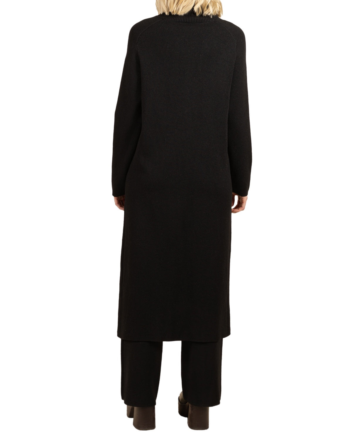 Black Maxi Turtleneck Front Opening Tunic Sweater