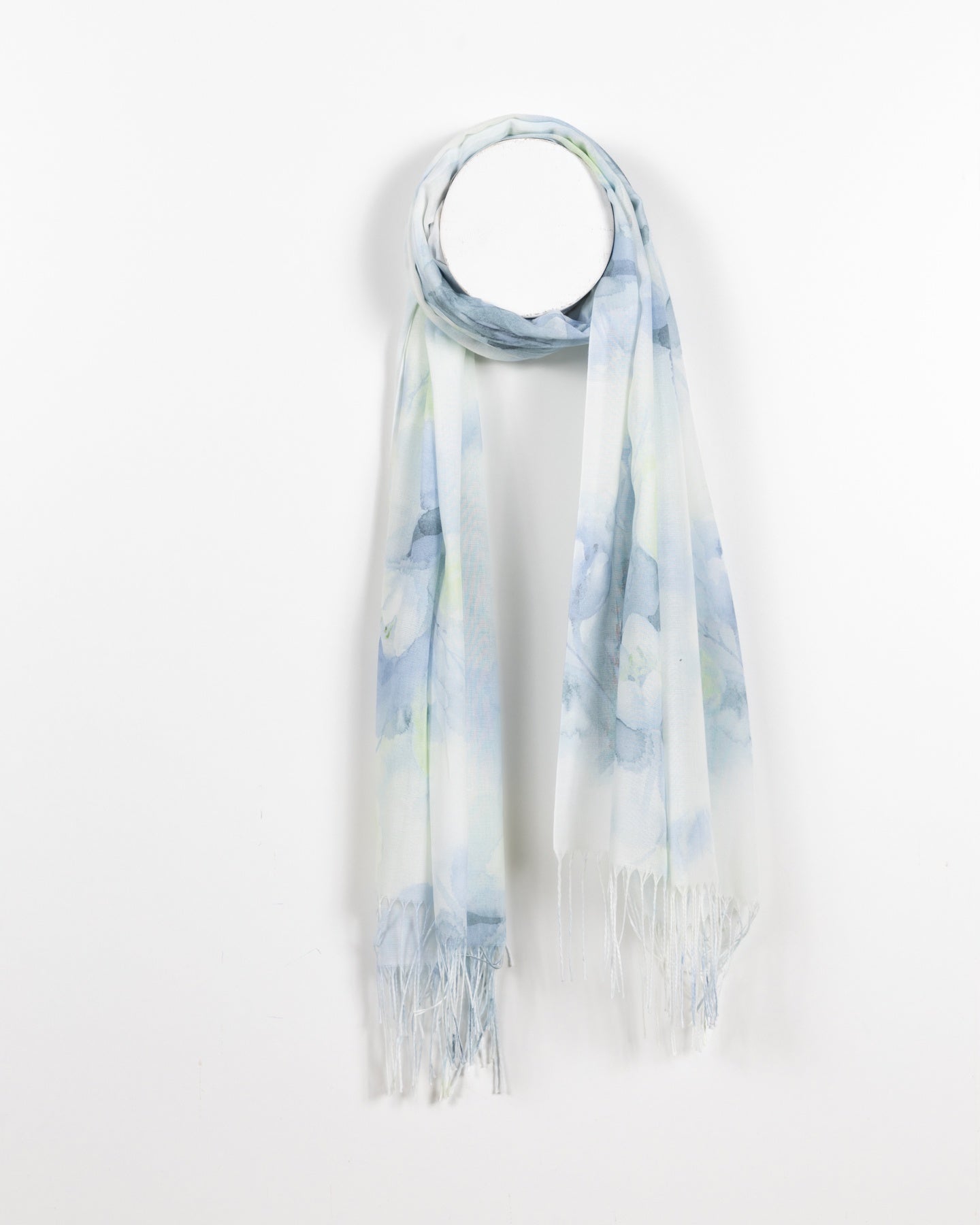 Pastel Floral Watercolor Scarf - Soft Blue and Green Tones