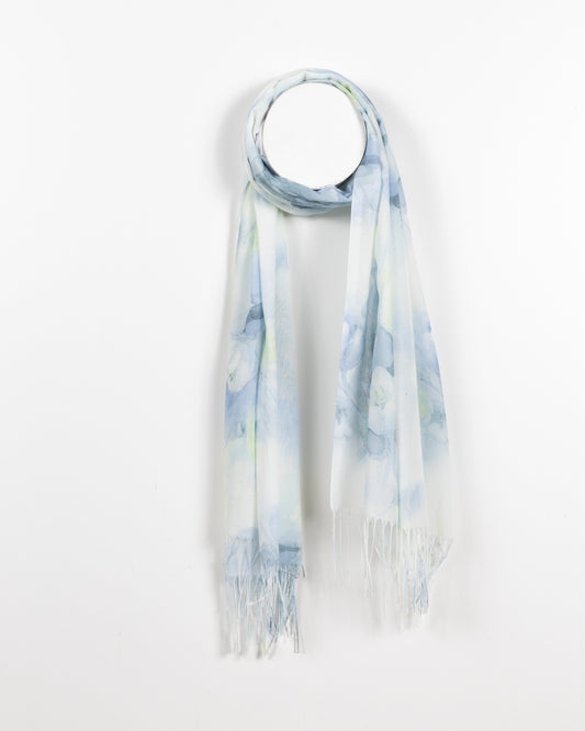 Pastel Floral Watercolor Scarf - Soft Blue and Green Tones