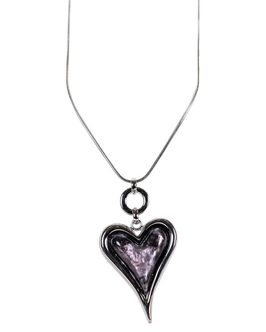 Silver Heart Pendant Necklace with Marbled Accent