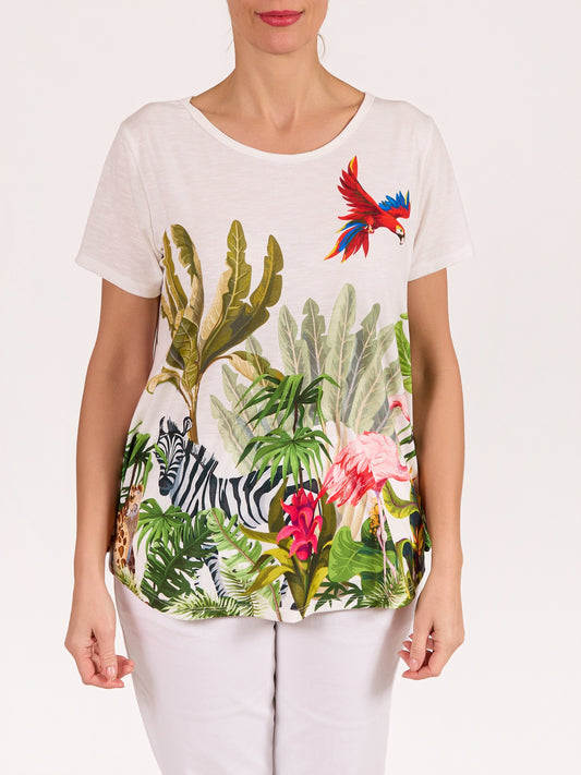 White Round Neck Short Sleeve Flamingo Zebra TShirt