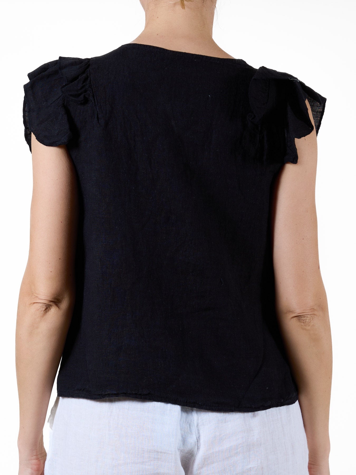 Blouse à manches courtes noir avec manches à volants