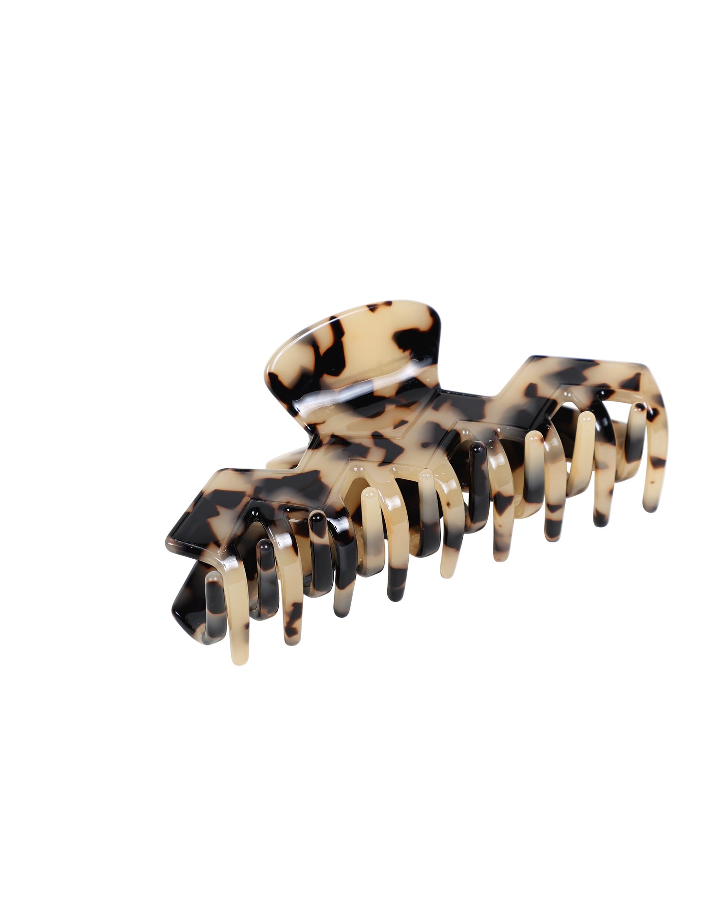 Beige Tortoise Shell Hair Clip with Geometric Chevron Pattern (10 cm)