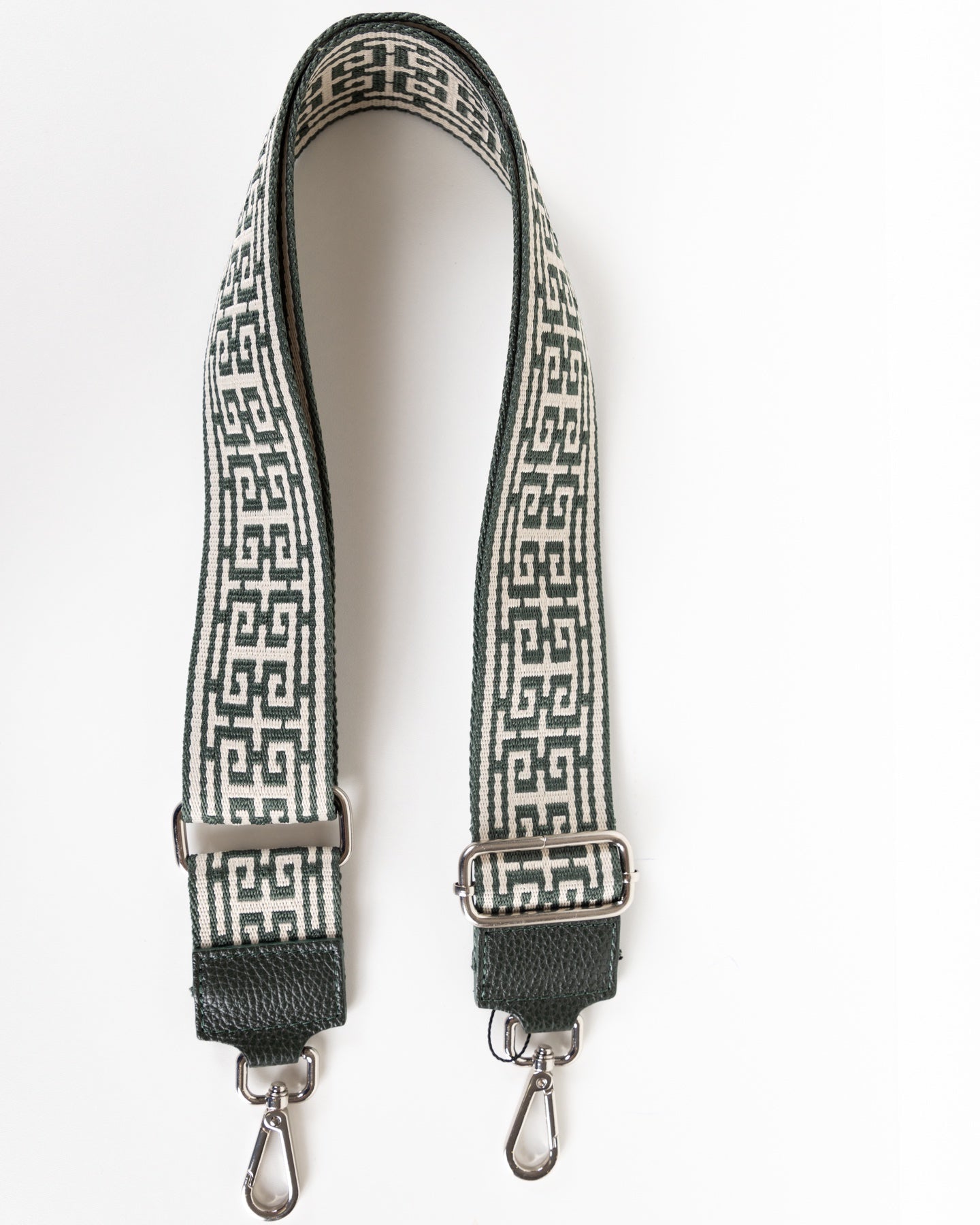 Adjustable Shoulder Bag Strap with Green Greek Key Design