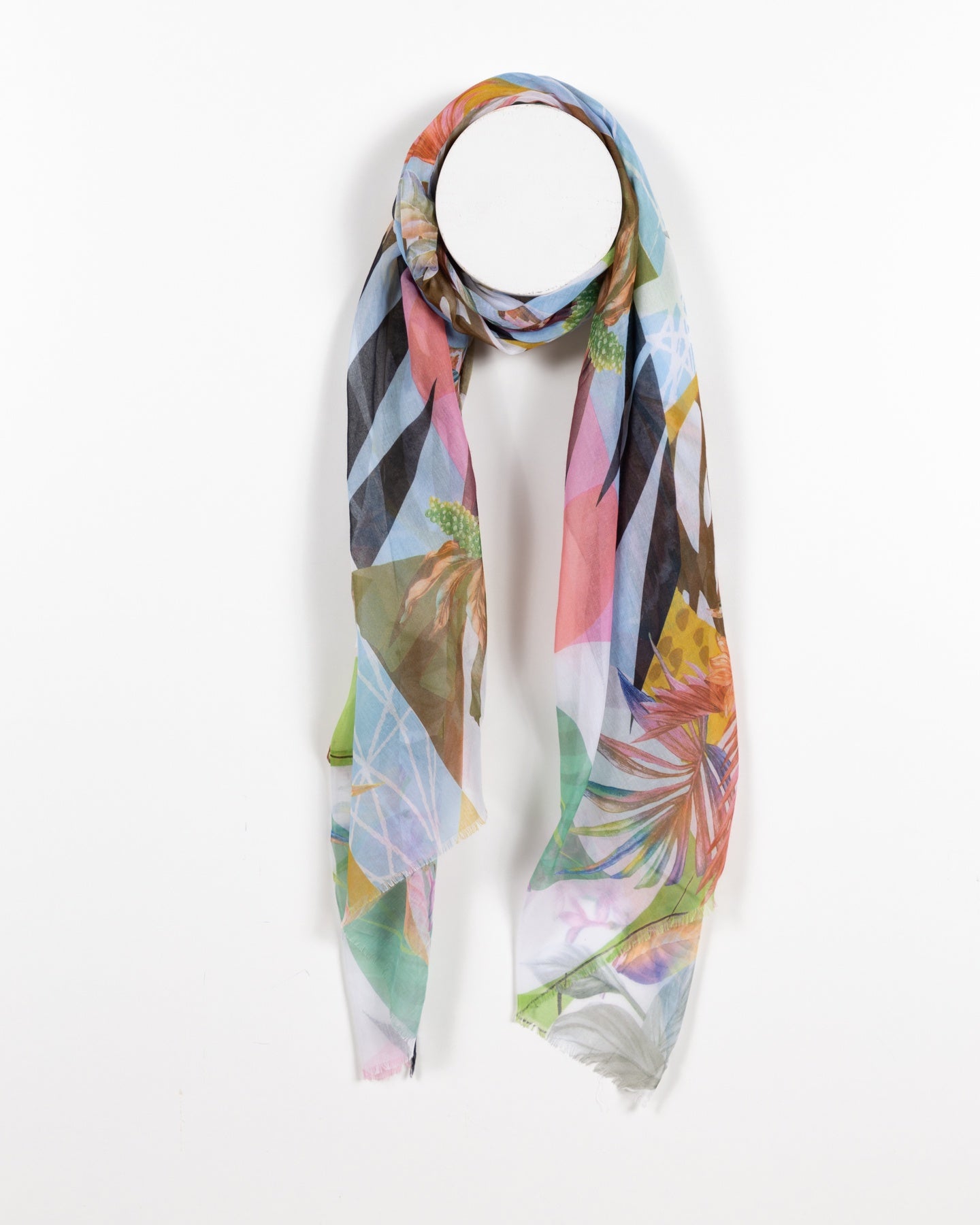 Tropical Leaf Sheer Scarf - Multicolor