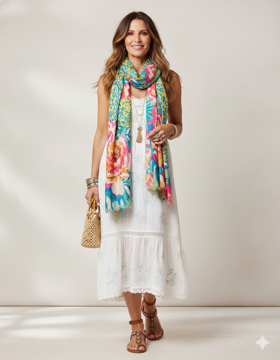 Green Vibrant Cheetah and Floral Printed Oversized Scarf