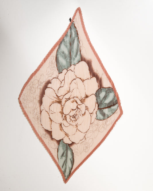 Pleated Decorative Scarf with Floral Print and Contrasting White Background